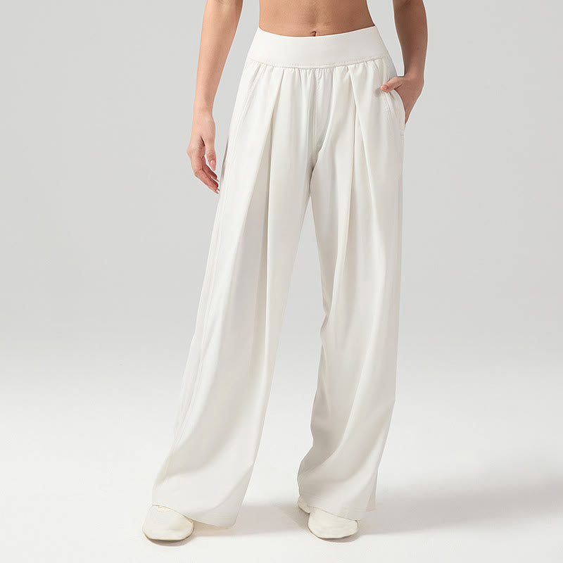 Pantalones deportivos de yoga con bolsillos y pierna ancha para mujer, transpirables, de color liso, con Buddha Stones - Blanco - US12，UK/AU16，EU44 (XL) - image 0