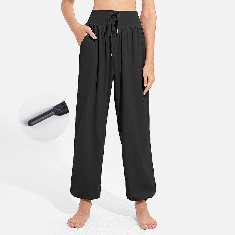 Pantalones deportivos de yoga con cintura elástica y cordón ajustable para mujer, con Buddha Stones y bolsillos. - Negro - US8-10，UK/AU12-14，EU40-42 (2XL) - image 4