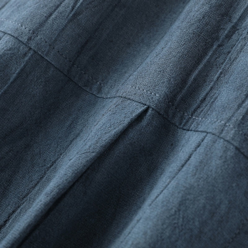 Camisa de algodón y ramio de manga corta con diseño plisado liso de verano para hombre con medio botón y diseño de Buddha Stones - image 6