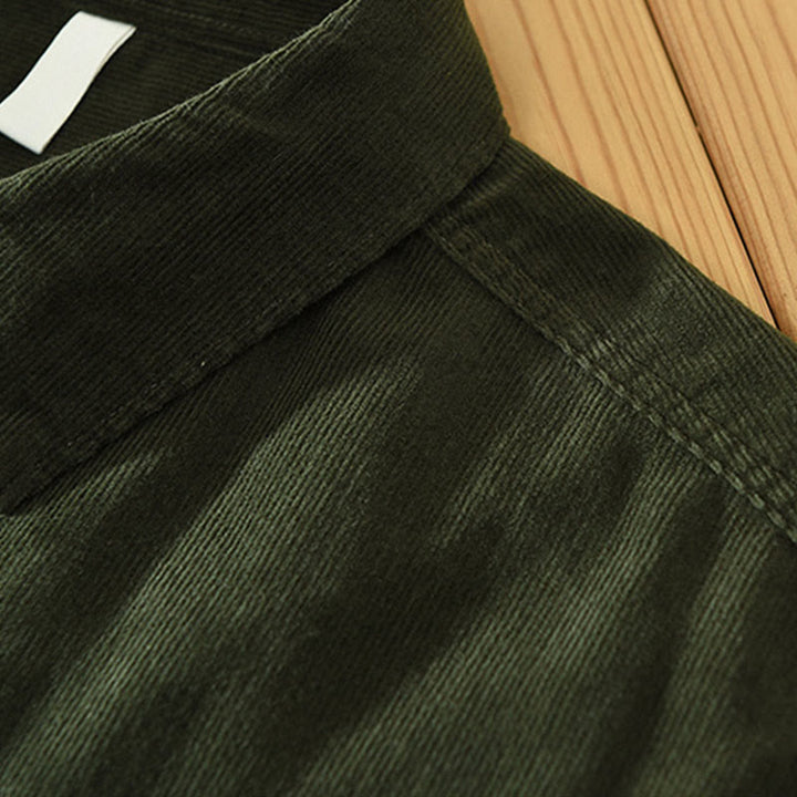 Camisa de pana de algodón para hombre, manga larga, cuello alto, botones y bolsillo decorativo con Buddha Stones en otoño - image 11