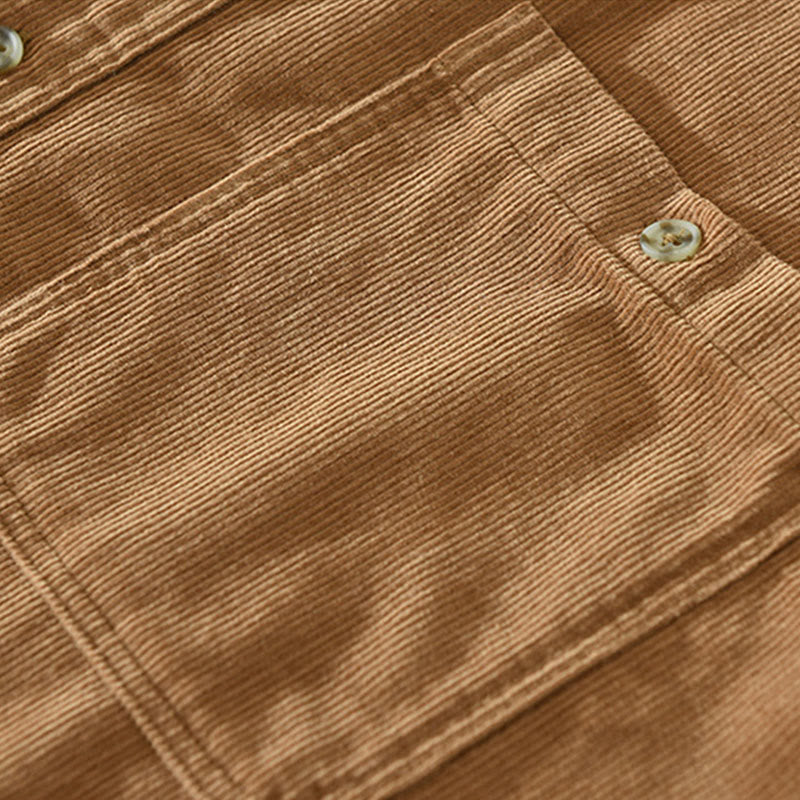 Camisa de pana de algodón para hombre, manga larga, cuello alto, botones y bolsillo decorativo con Buddha Stones en otoño - image 4