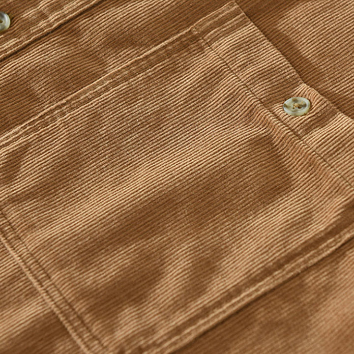 Camisa de pana de algodón para hombre, manga larga, cuello alto, botones y bolsillo decorativo con Buddha Stones en otoño - image 4