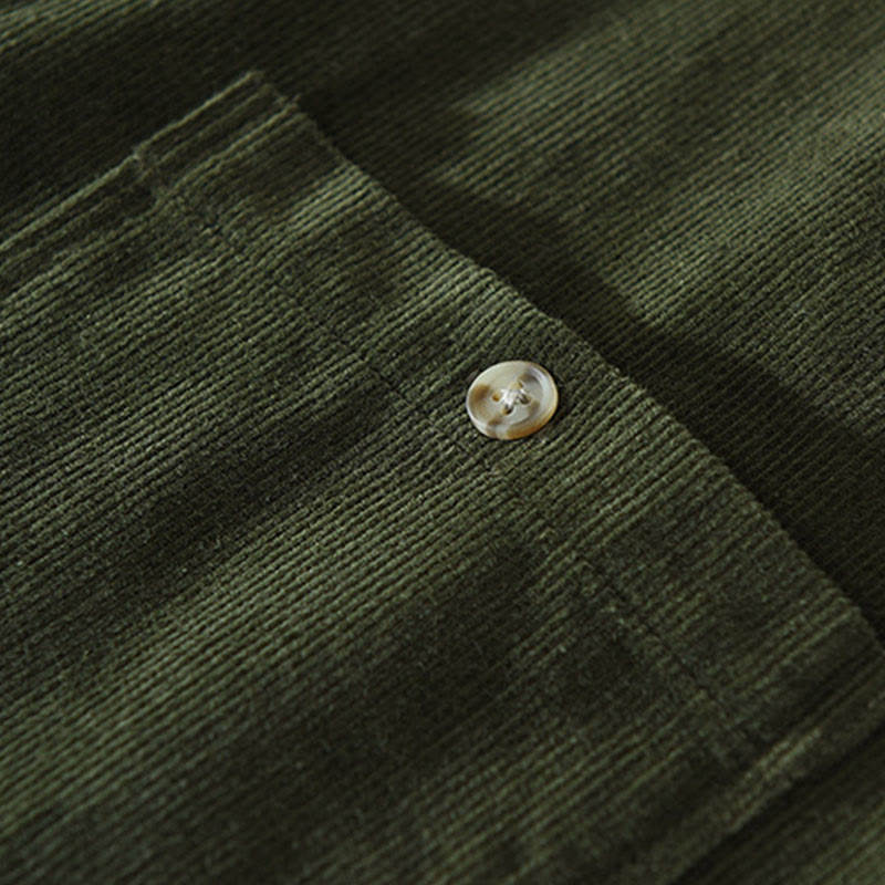 Camisa de pana de algodón para hombre, manga larga, cuello alto, botones y bolsillo decorativo con Buddha Stones en otoño - image 12