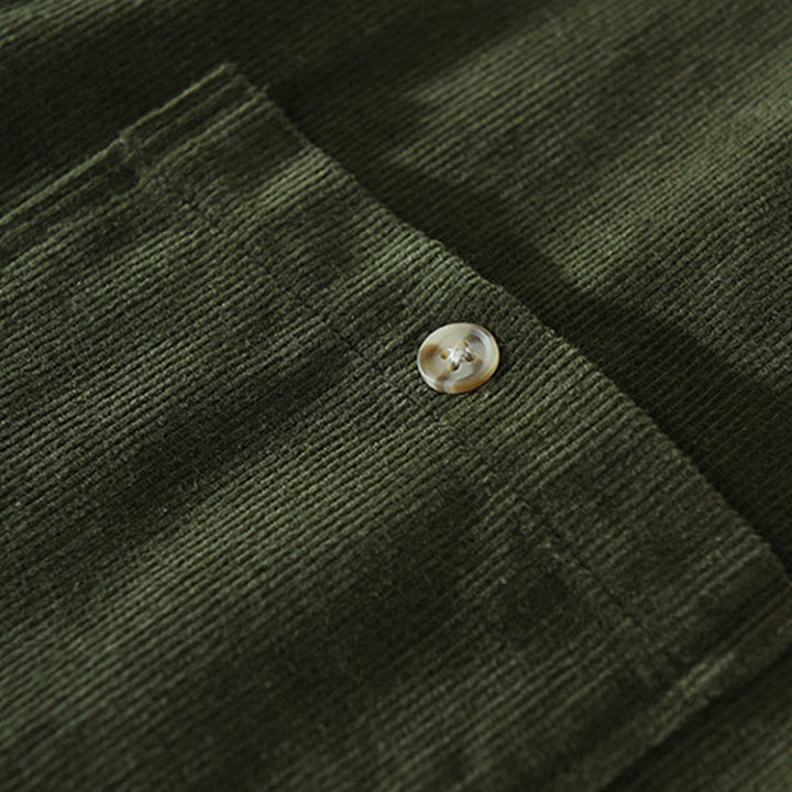 Camisa de pana de algodón para hombre, manga larga, cuello alto, botones y bolsillo decorativo con Buddha Stones en otoño - image 12