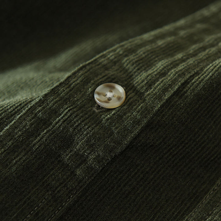 Camisa de pana de algodón para hombre, manga larga, cuello alto, botones y bolsillo decorativo con Buddha Stones en otoño - image 13