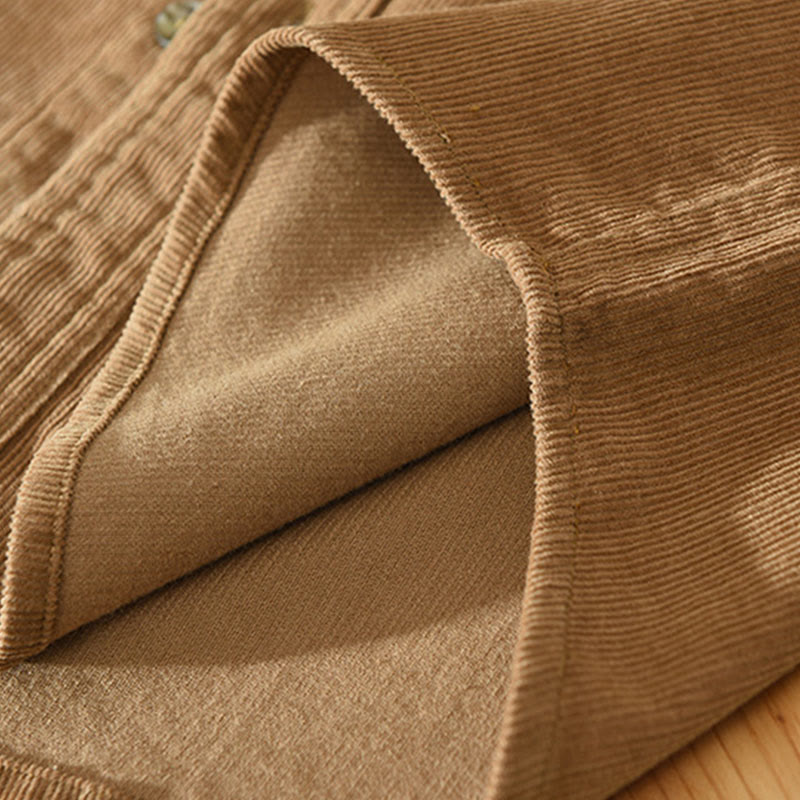 Camisa de pana de algodón para hombre, manga larga, cuello alto, botones y bolsillo decorativo con Buddha Stones en otoño - image 5