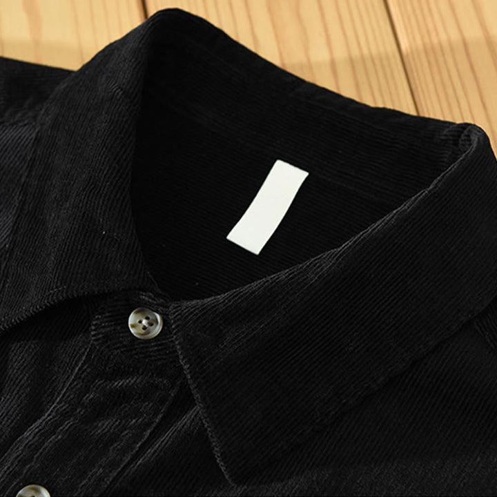 Camisa de pana de algodón para hombre, manga larga, cuello alto, botones y bolsillo decorativo con Buddha Stones en otoño - image 15