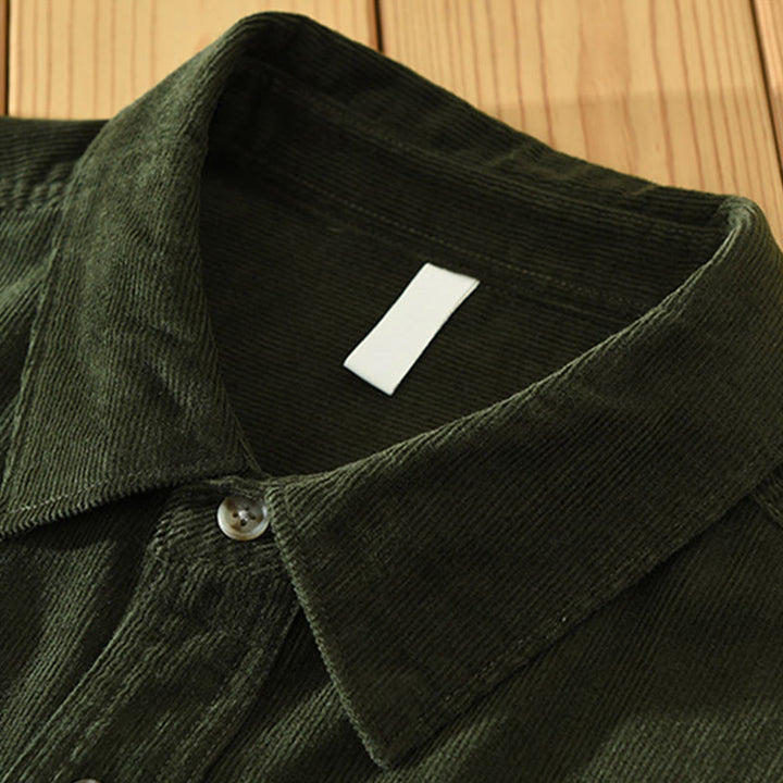 Camisa de pana de algodón para hombre, manga larga, cuello alto, botones y bolsillo decorativo con Buddha Stones en otoño - image 10