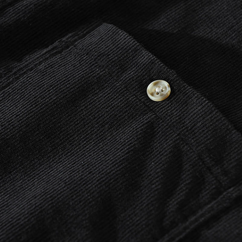 Camisa de pana de algodón para hombre, manga larga, cuello alto, botones y bolsillo decorativo con Buddha Stones en otoño - image 17