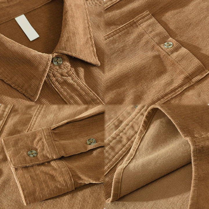 Camisa de pana de algodón para hombre, manga larga, cuello alto, botones y bolsillo decorativo con Buddha Stones en otoño - image 2