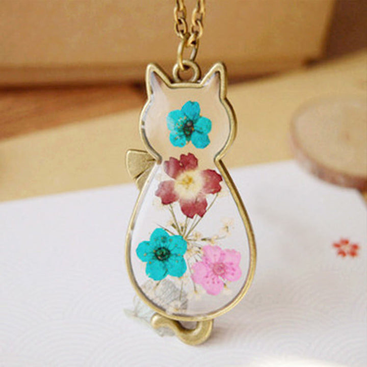 Collar con colgante de cobre con forma de gato, hecho a mano, de resina y Buddha Stones para la suerte y la curación. - Gato - image 0