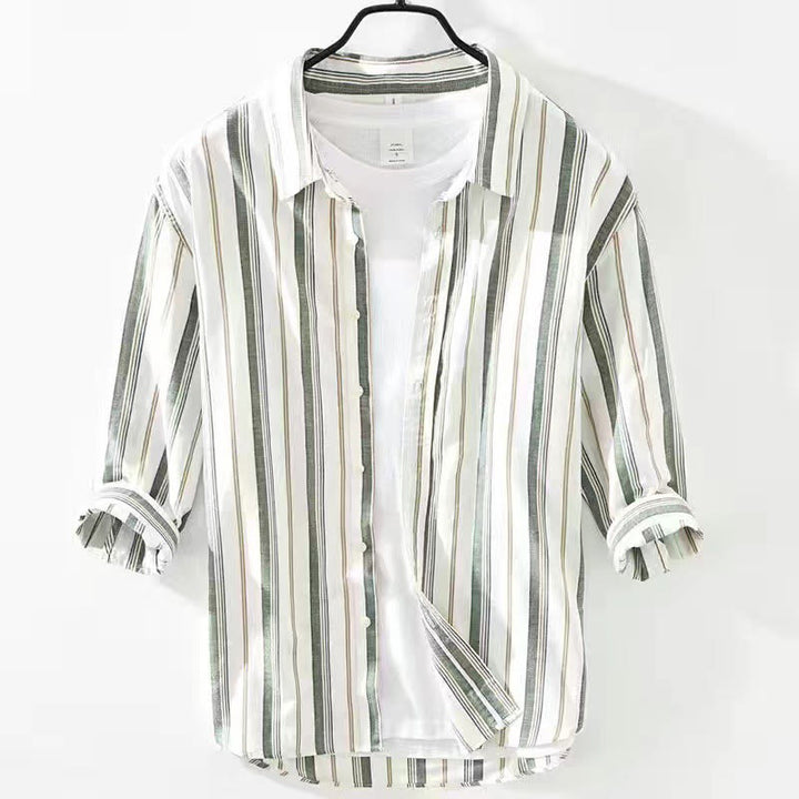 Camisa de algodón para hombre con Buddha Stones otoñales, bolsillos decorativos, botones, manga larga, manga tres cuartos y manga corta - Manga tres cuartos verde - US/UK/AU42, EU52 (3XL) - image 22