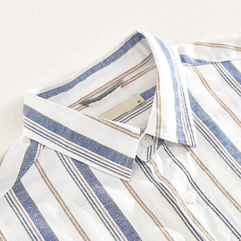 Camisa de algodón para hombre con Buddha Stones otoñales, bolsillos decorativos, botones, manga larga, manga tres cuartos y manga corta - image 3