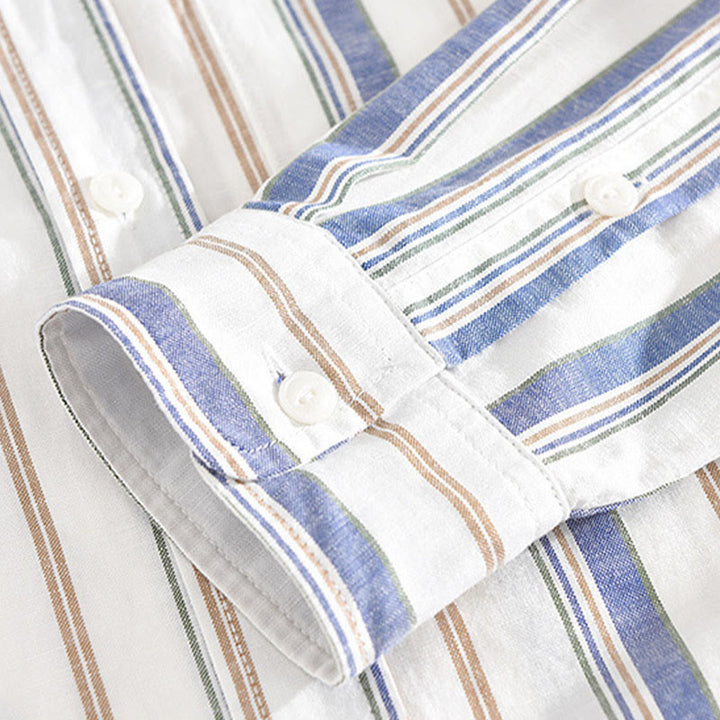 Camisa de algodón para hombre con Buddha Stones otoñales, bolsillos decorativos, botones, manga larga, manga tres cuartos y manga corta - image 10