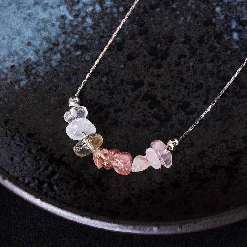 Collar con colgante de fuerza de cristal rosa, cuarzo fresa, granate, aguamarina y obsidiana negra de Buddha Stones - image 21