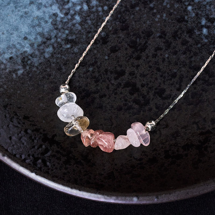 Collar con colgante de fuerza de cristal rosa, cuarzo fresa, granate, aguamarina y obsidiana negra de Buddha Stones - image 21