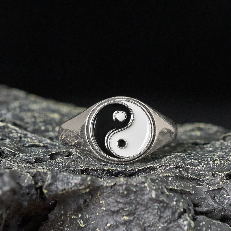 Anillo de la suerte ajustable YinYang de cobre con Buddha Stones - Bagua de cobre negro (ajustable) - image 0