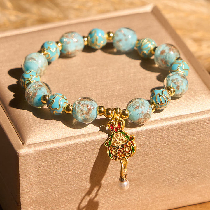 Pulsera de la suerte de cristal Liuli con conejo y Buddha Stones - Vidrio Liuli (circunferencia de la muñeca: 15-16 cm) - image 0