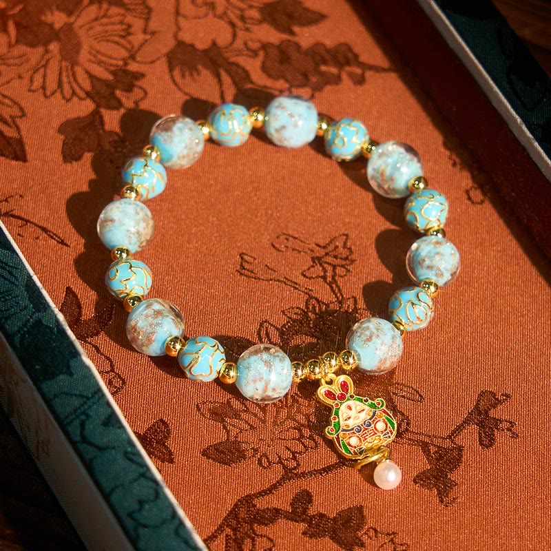Pulsera de la suerte de cristal Liuli con conejo y Buddha Stones - image 3