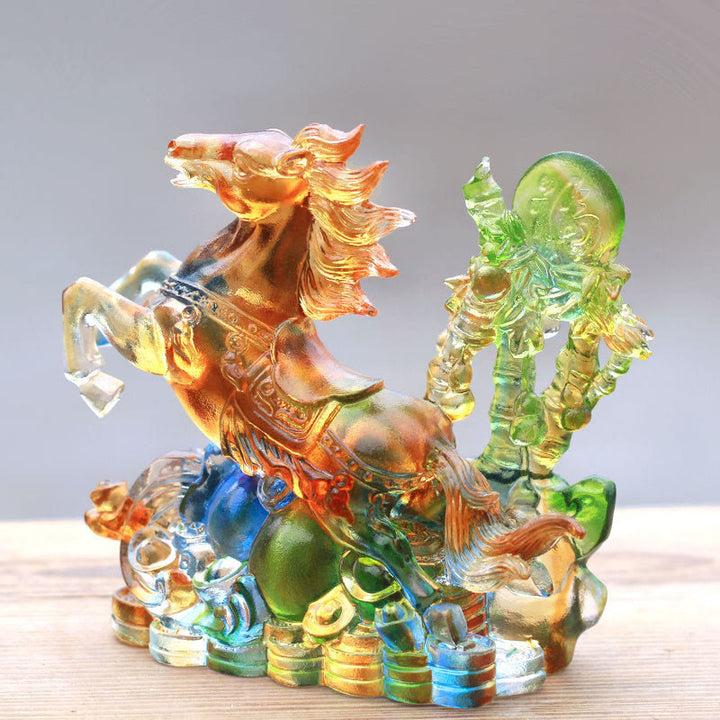 Buddha Stones del Año del Caballo, hechas a mano, con el personaje Fu del Caballo, pieza de arte de cristal Liuli, para la prosperidad, decoración del hogar y la oficina. - image 2