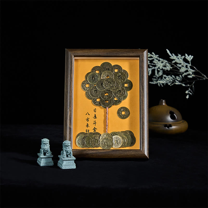 Adorno para marco de fotos con Buddha Stones, monedas de los Cinco Emperadores, árbol para atraer la fortuna y la protección, decoración del hogar - image 1