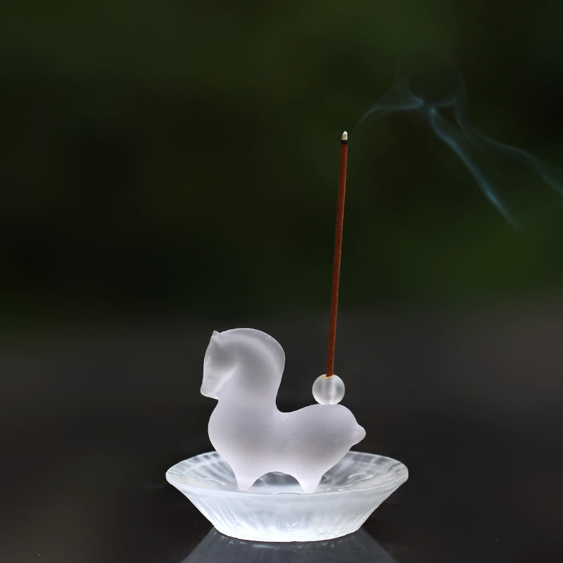 Buddha Stones Año del Caballo Vaina de Loto Hoja de Loto Liuli Pieza de Arte de Cristal Decoración Energética para el Hogar y la Oficina - Caballo con agujero de incienso y almohadilla de vaina de loto - image 22