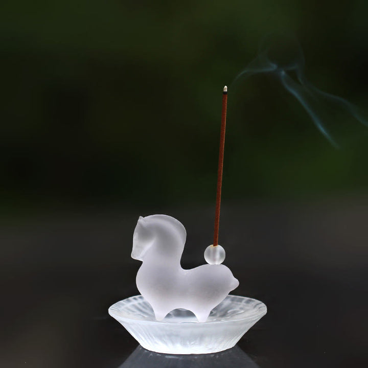 Buddha Stones Año del Caballo Vaina de Loto Hoja de Loto Liuli Pieza de Arte de Cristal Decoración Energética para el Hogar y la Oficina - Caballo con agujero de incienso y almohadilla de vaina de loto - image 22