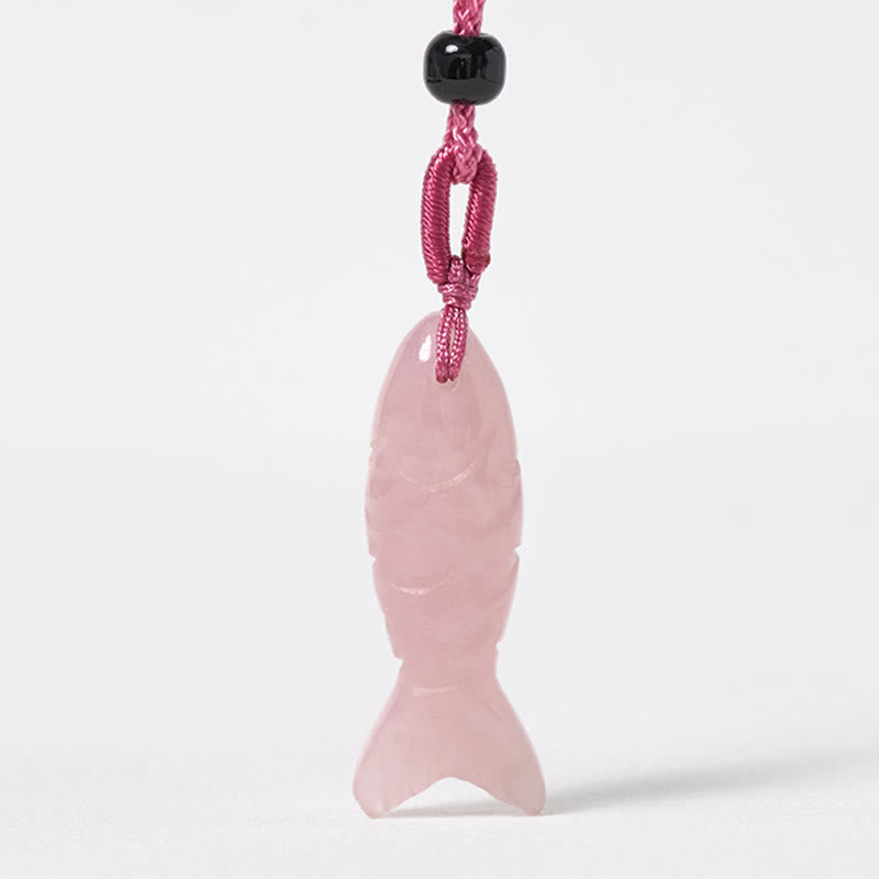 Collar con colgante de Buddha Stones tallada con pez koi, cristal rosa, ágata india, amatista, calidez y prosperidad. - image 2