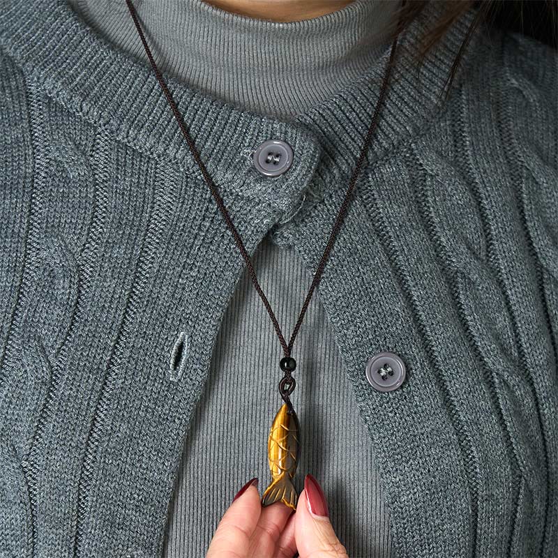 Collar con colgante de Buddha Stones tallada con pez koi, cristal rosa, ágata india, amatista, calidez y prosperidad. - image 31