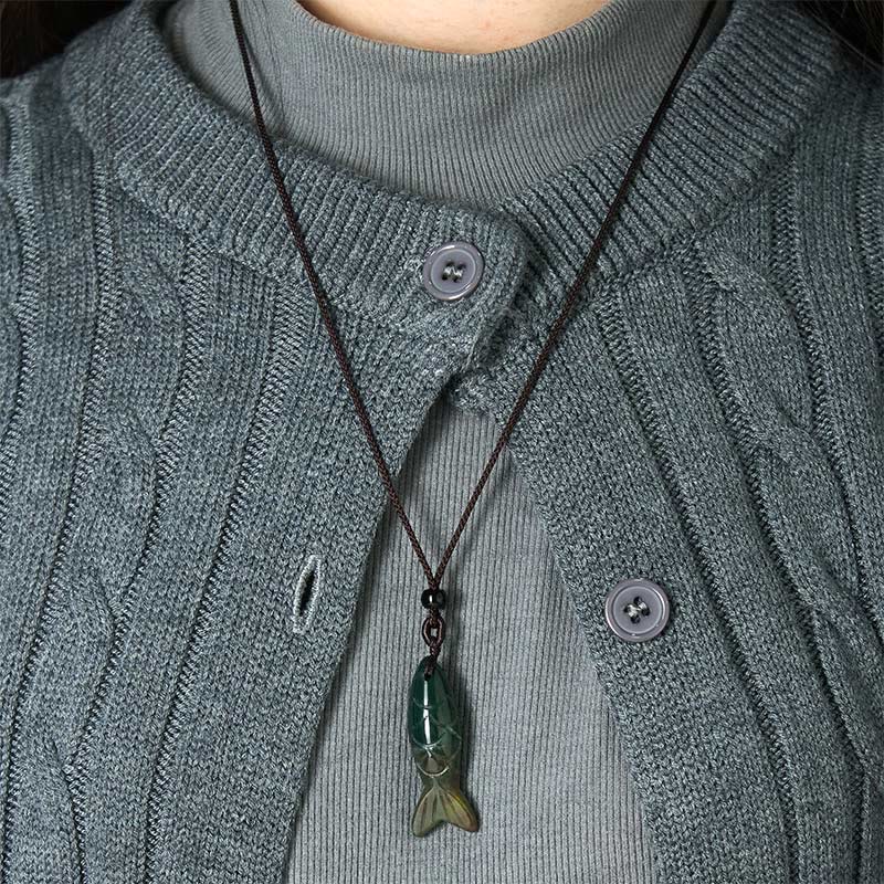 Collar con colgante de Buddha Stones tallada con pez koi, cristal rosa, ágata india, amatista, calidez y prosperidad. - image 10