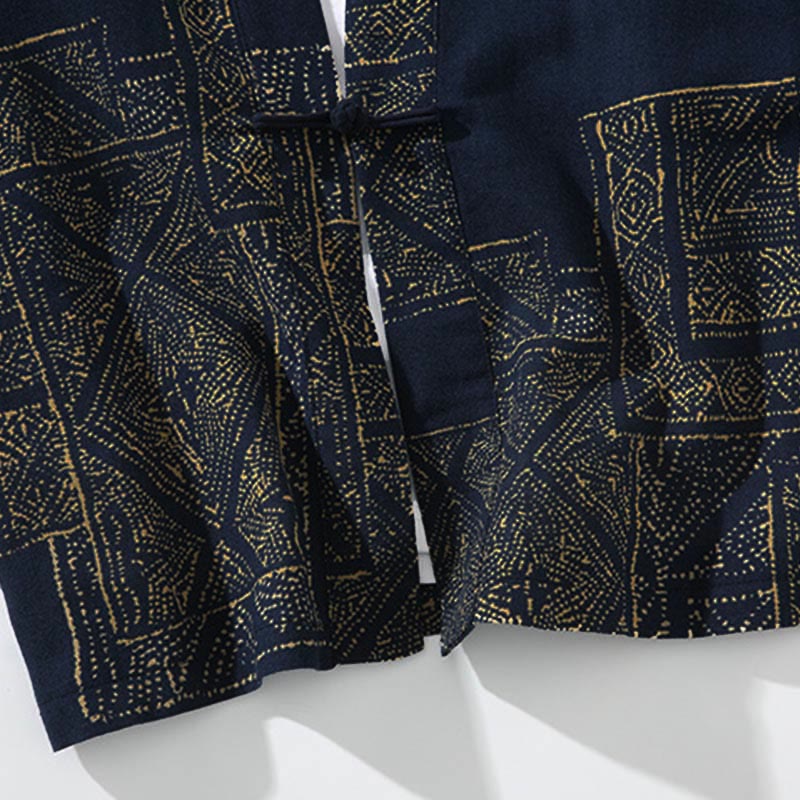 Kimono para hombre con Buddha Stones, geometría, rayas florales y mariposas, diseño abierto y manga corta. - image 6