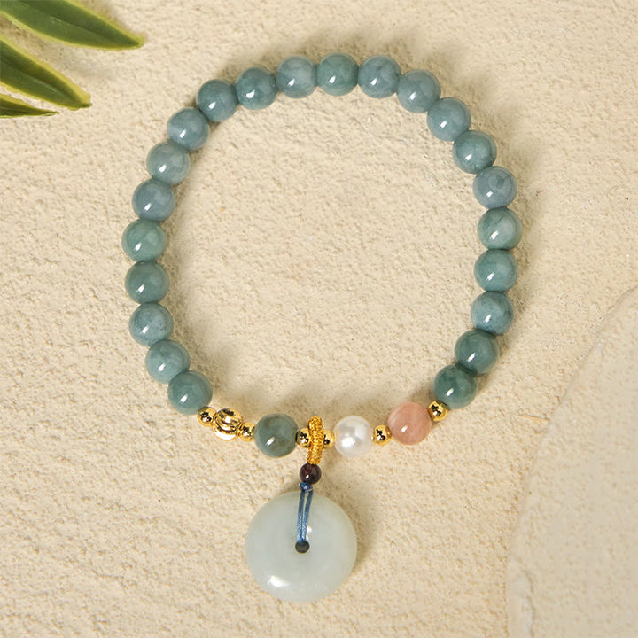 Pulsera de cuentas redondas de jade con hebilla de paz y Buddha Stones para la suerte - image 4