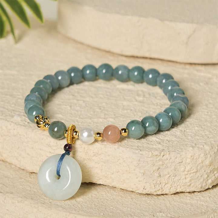 Pulsera de cuentas redondas de jade con hebilla de paz y Buddha Stones para la suerte - image 3