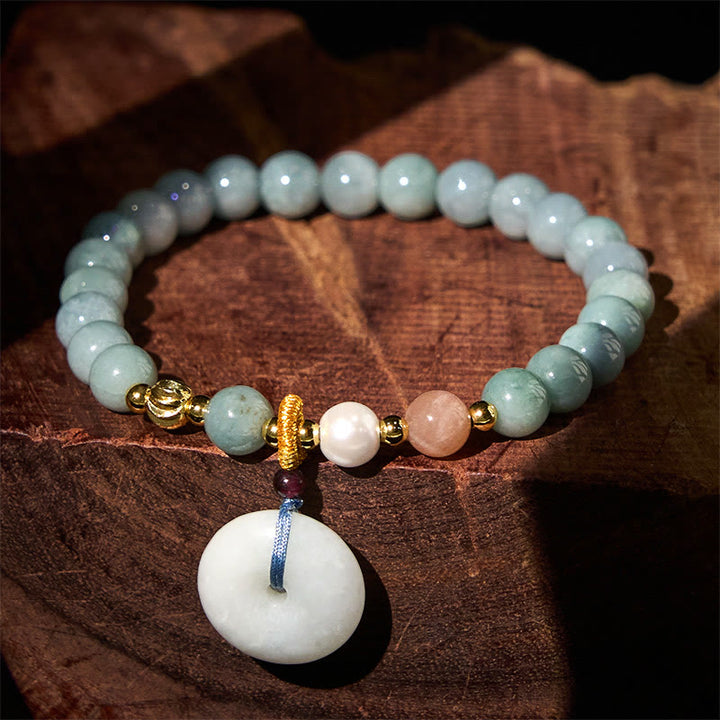 Pulsera de cuentas redondas de jade con hebilla de paz y Buddha Stones para la suerte - Jade (circunferencia de la muñeca: 14-16 cm) - 6,8 mm - image 0