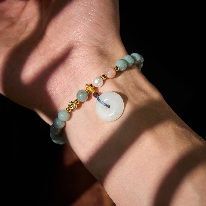 Pulsera de cuentas redondas de jade con hebilla de paz y Buddha Stones para la suerte - image 5