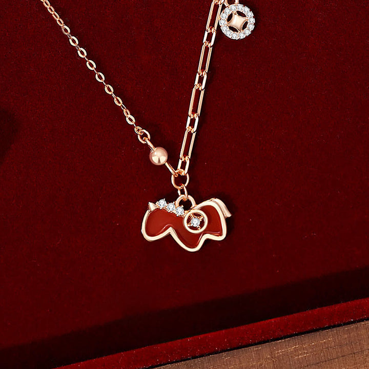 Collar con colgante de confianza de plata de ley 925 con Buddha Stones y ágata roja del Año del Caballo - image 2