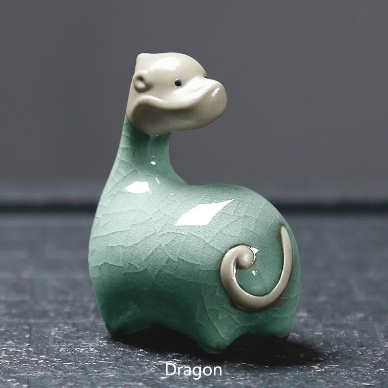 Buddha Stones con diseño del zodíaco chino, cerámica, té, mascota, decoración del hogar - Dragón caqui 6,6 x 6,8 cm - image 9