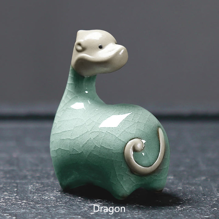Buddha Stones con diseño del zodíaco chino, cerámica, té, mascota, decoración del hogar - Dragón caqui 6,6 x 6,8 cm - image 9
