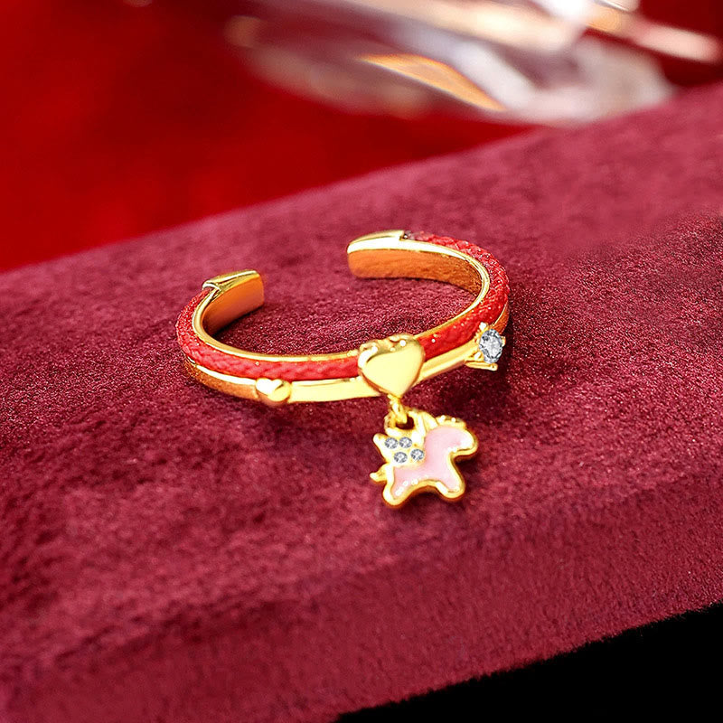 Anillo abierto de confianza con Buddha Stones, ágata roja y plata de ley 925 - Ágata roja, plata 925, unicornio dorado (ajustable) - image 1