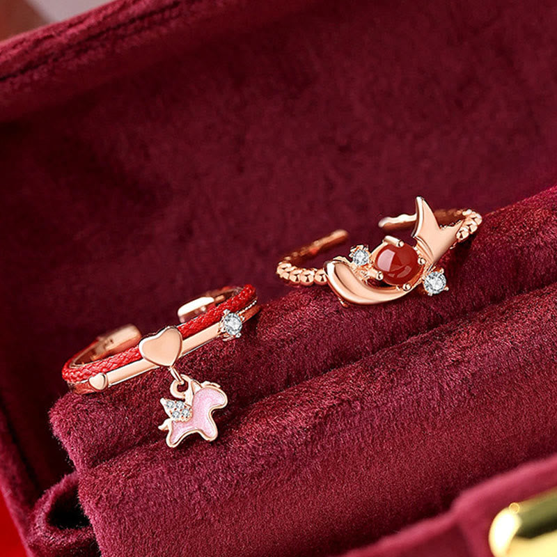 Anillo abierto de confianza con Buddha Stones, ágata roja y plata de ley 925 - image 4