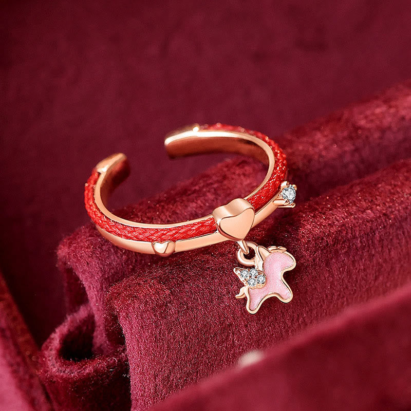 Anillo abierto de confianza con Buddha Stones, ágata roja y plata de ley 925 - Ágata roja, plata 925, unicornio rosa (ajustable) - image 0