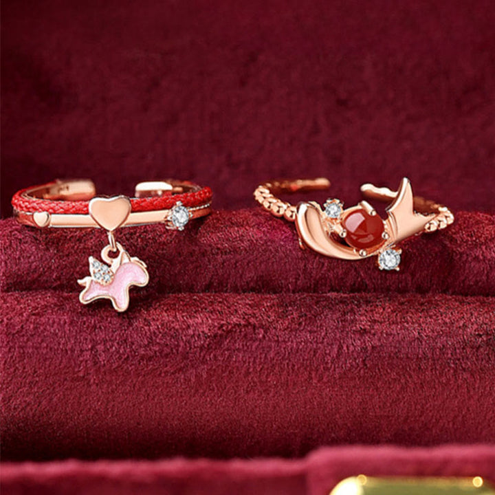 Anillo abierto de confianza con Buddha Stones, ágata roja y plata de ley 925 - image 3