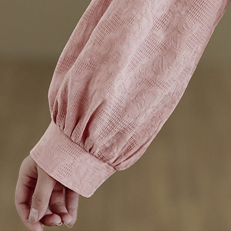 Camisa de algodón para mujer, de manga larga, cuello alto, botones de rana y flores tradicionales de primavera con Buddha Stones - image 15