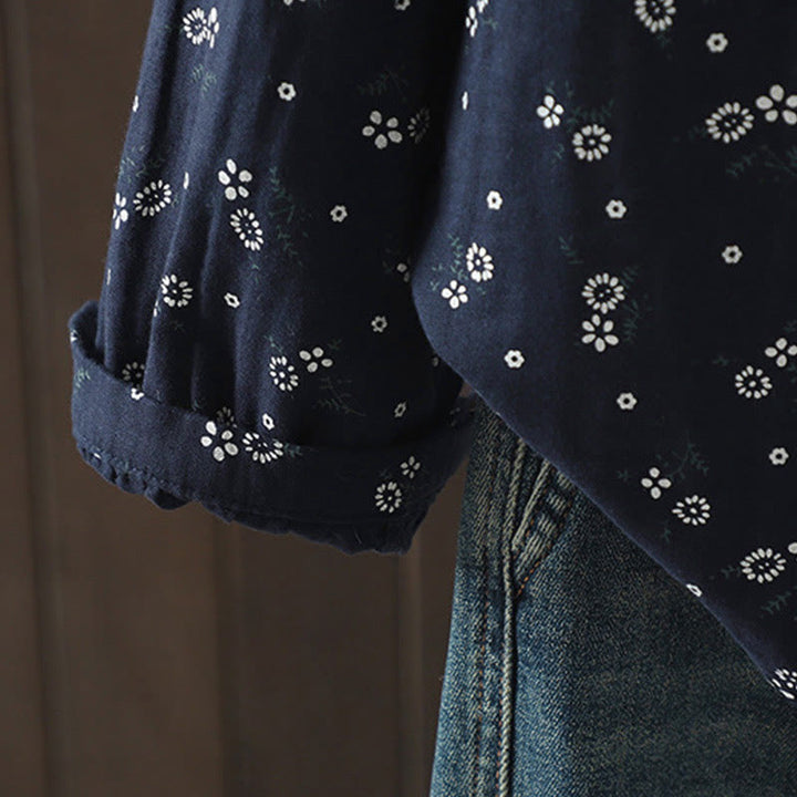 Camisa de algodón de manga larga para mujer con estampado floral pequeño de Buddha Stones otoñales. - image 7