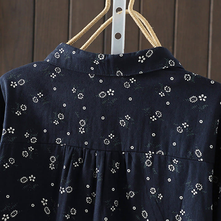 Camisa de algodón de manga larga para mujer con estampado floral pequeño de Buddha Stones otoñales. - image 4