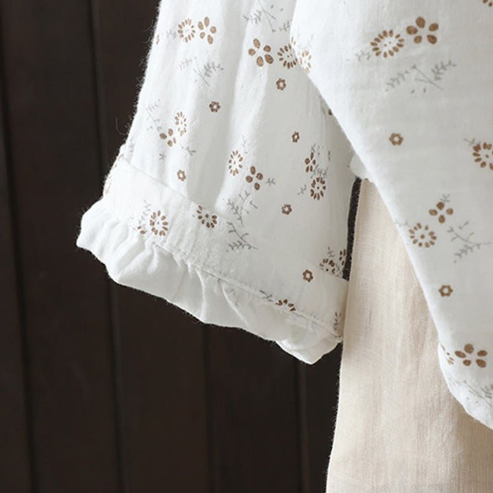 Camisa de algodón de manga larga para mujer con estampado floral pequeño de Buddha Stones otoñales. - image 15