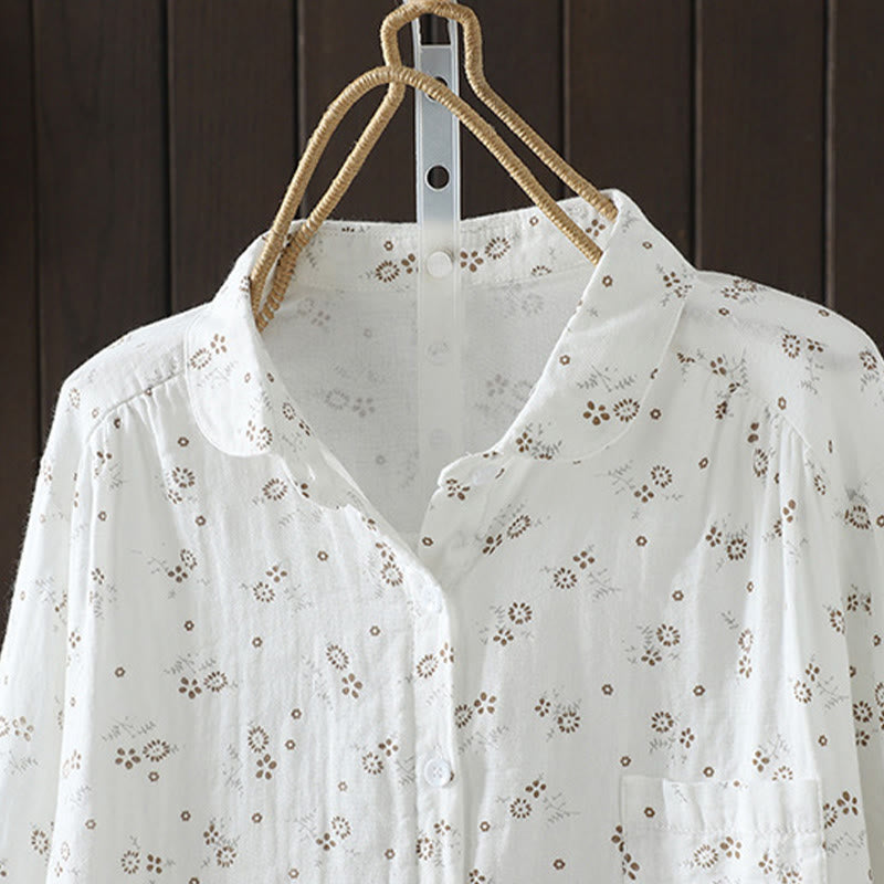 Camisa de algodón de manga larga para mujer con estampado floral pequeño de Buddha Stones otoñales. - image 12