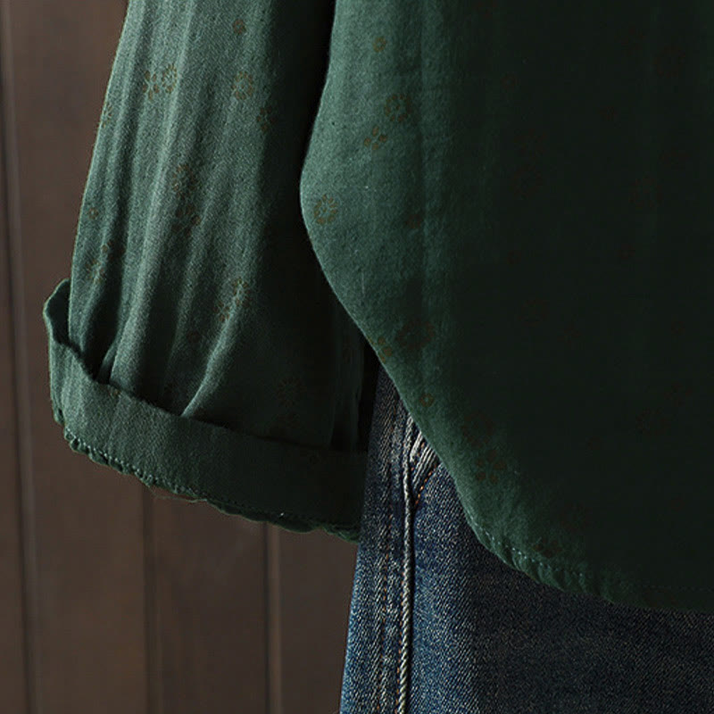 Camisa de algodón de manga larga para mujer con estampado floral pequeño de Buddha Stones otoñales. - image 22