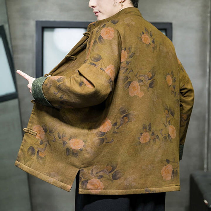 Chaqueta y camisa de algodón para hombre con botones de rana, hojas, flores y Buddha Stones  - image 17