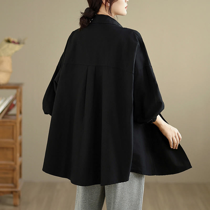 Buddha Stones Chaqueta de algodón de manga larga para mujer, diseño sencillo con botones y solapa de color puro, para otoño - image 10